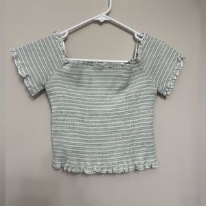 Turquoise and white striped Zara corset crop top